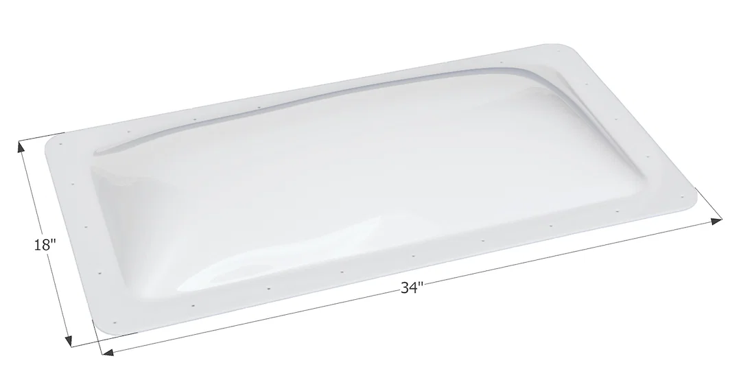 01849 – ICON Skylight, 4 Inch High Bubble Type Dome Rectangular For 30 Inch Length x 14 Inch Width Opening 34 Inch Le...